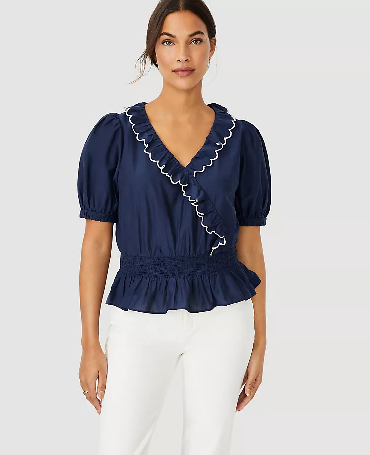 Scalloped Ruffle Wrap Top | Ann Taylor (US)
