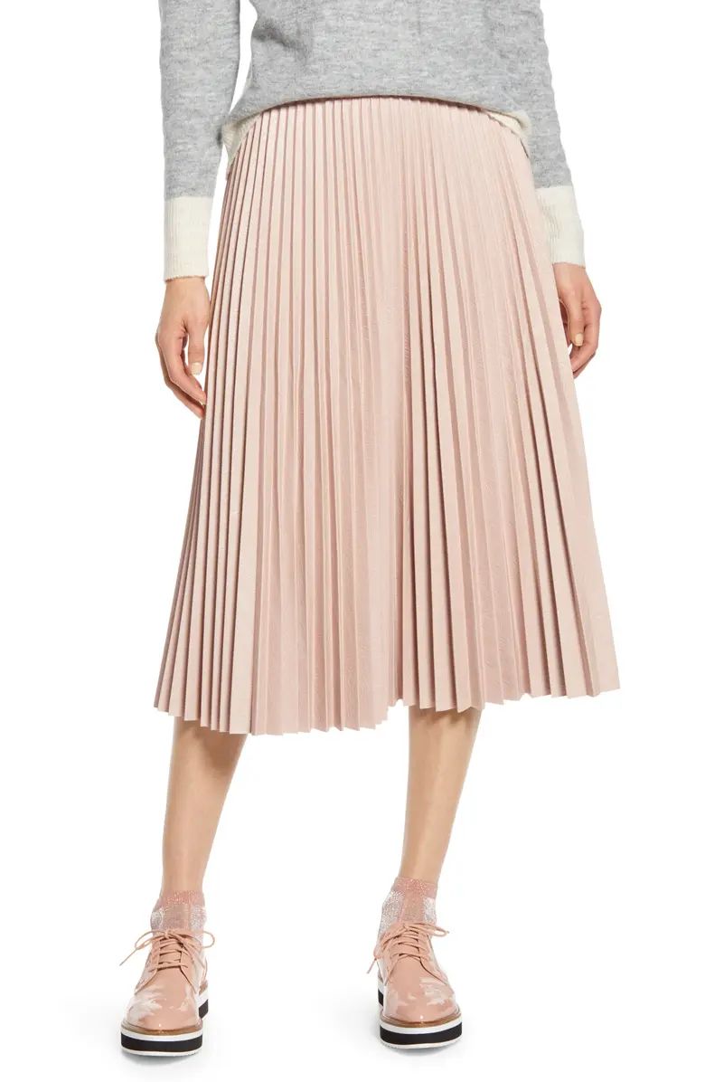 x Atlantic-Pacific Pleated Croc Faux Leather Midi Skirt | Nordstrom