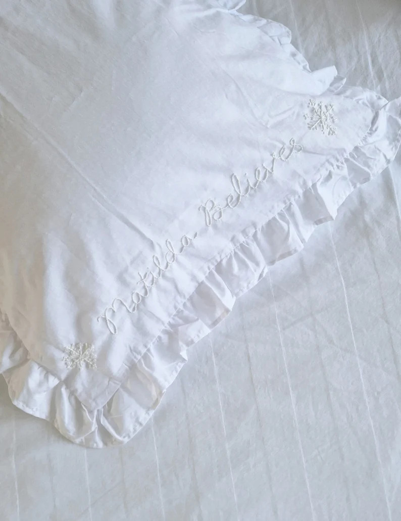 Name Believes large font Christmas Pillow case |Frill pillow | hand embroidered name pillow | Etsy (US)
