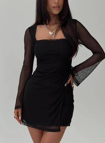 Martinez Long Sleeve Mini Dress Black | Princess Polly US