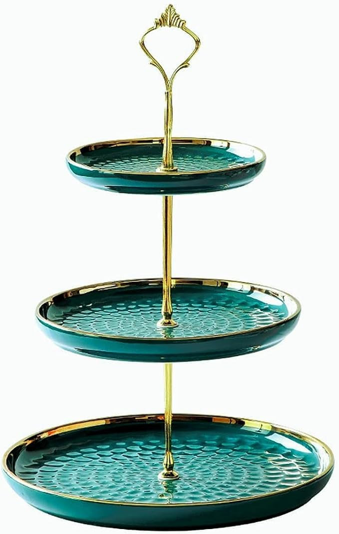 3 Tier Round Porcelain Tiered Cupcake Stand, Tiered Serving Stand, Dessert Stand, Serving Tray Pl... | Amazon (US)