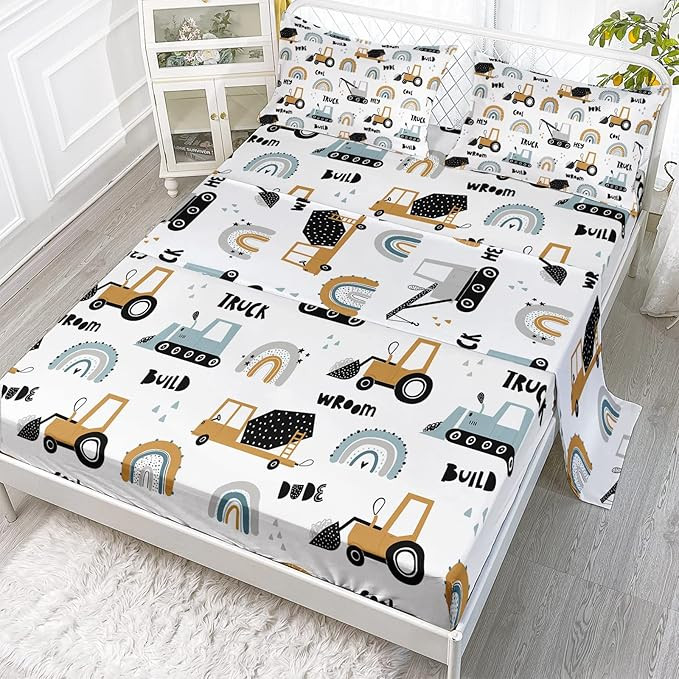 BailiPromise Cartoon Excavator Sheet Set for Kids Boys Teens Truck Construction Bedding Set Full ... | Amazon (US)