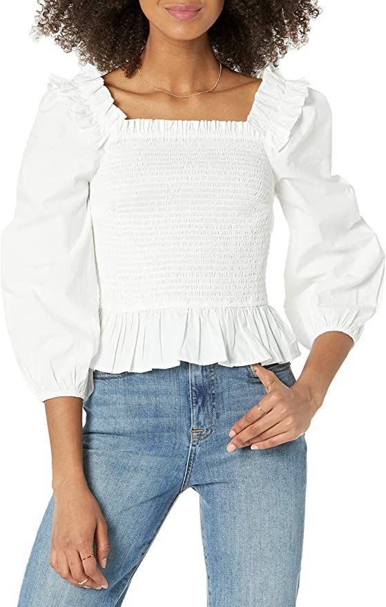 The Drop Women's Marisol Long Sleeve Ruffle Smocked Cropped Top | Amazon (US)