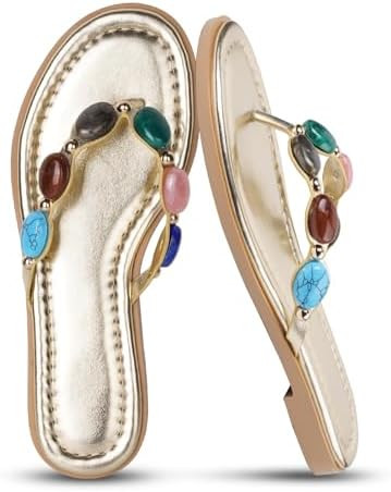 Gothictor Women's Flip Flops Floral Flat Sandals for Women Square Toe Slip on Comfortable Dressy ... | Amazon (US)