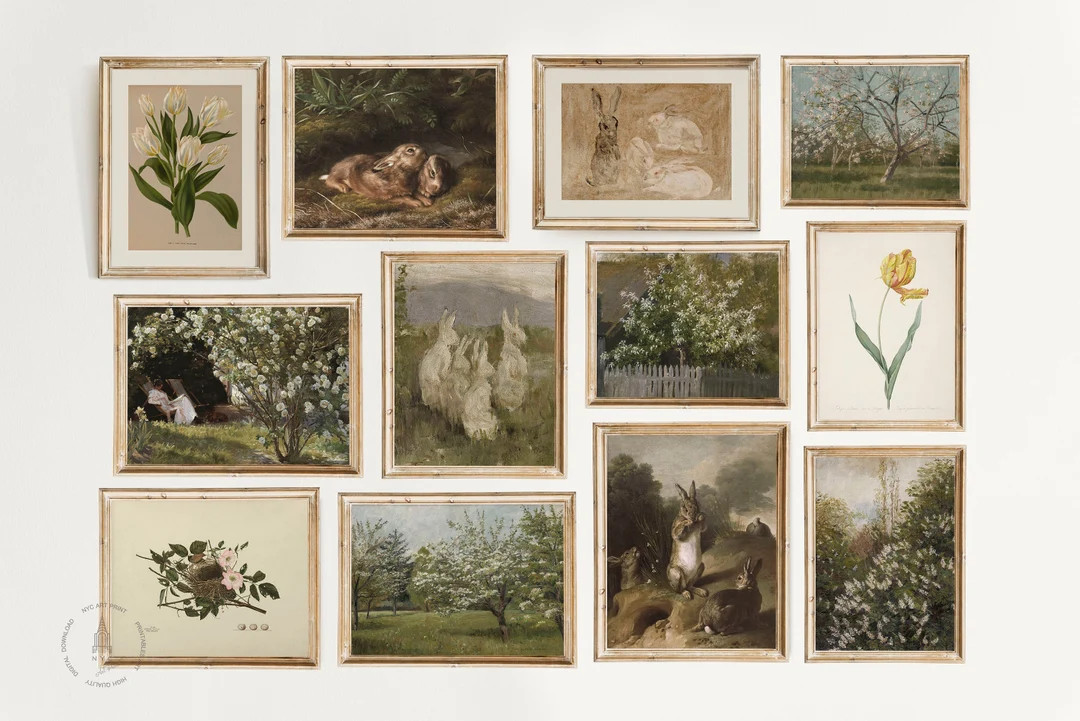 Vintage Spring Gallery Wall Set of 12, Rustic Printable Wall Art, Vintage Easter Prints, French C... | Etsy (US)