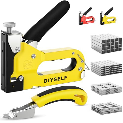 DIYSELF Staple Gun Heavy Duty 4-in-1 Upholstery Staple Gun with 4000 Staples Remover Fabric Stapler Stapler Gun for Wood Upholstering Crafts Carpet Wire grapadora para Madera Men Tool Gift Christmas | Amazon (US)