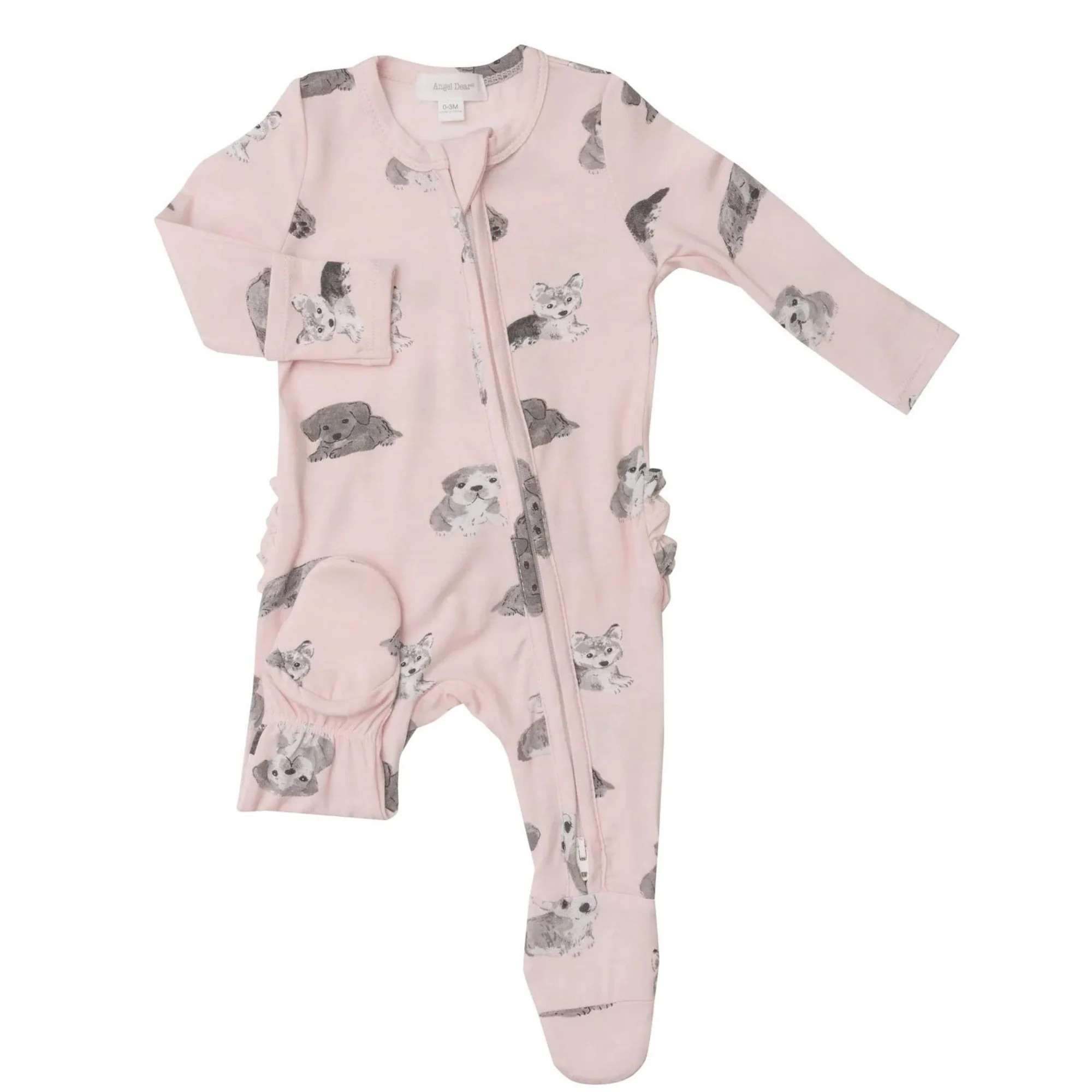 Ruffle Zip Footie, Soft Puppies Pink | SpearmintLOVE