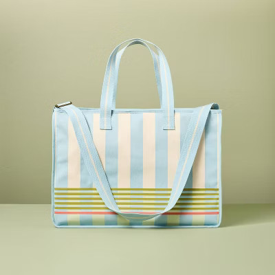 Cross Stripe Carry-All Tote Blue/Green/Natural - Hearth & Hand™ with Magnolia | Target