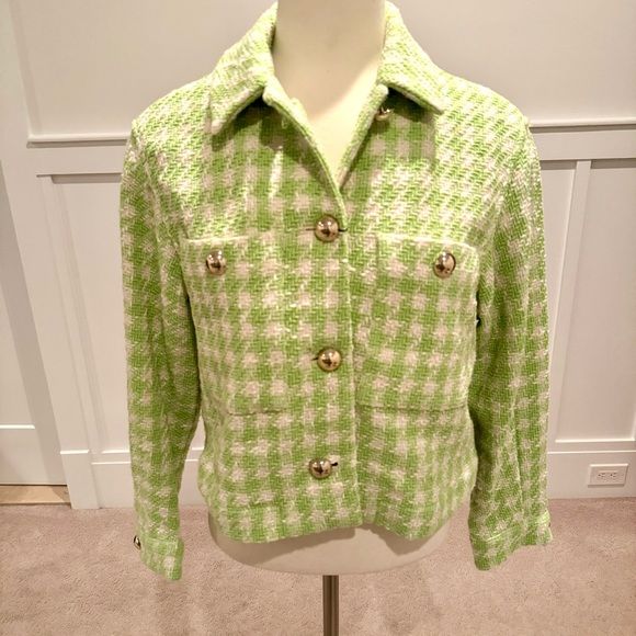 Zara new tweed collared green and white jacket size small | Poshmark