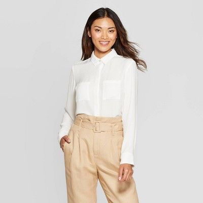 Women's Relaxed Fit Long Sleeve Collared Button-Down Shirt - A New Day™ | Target