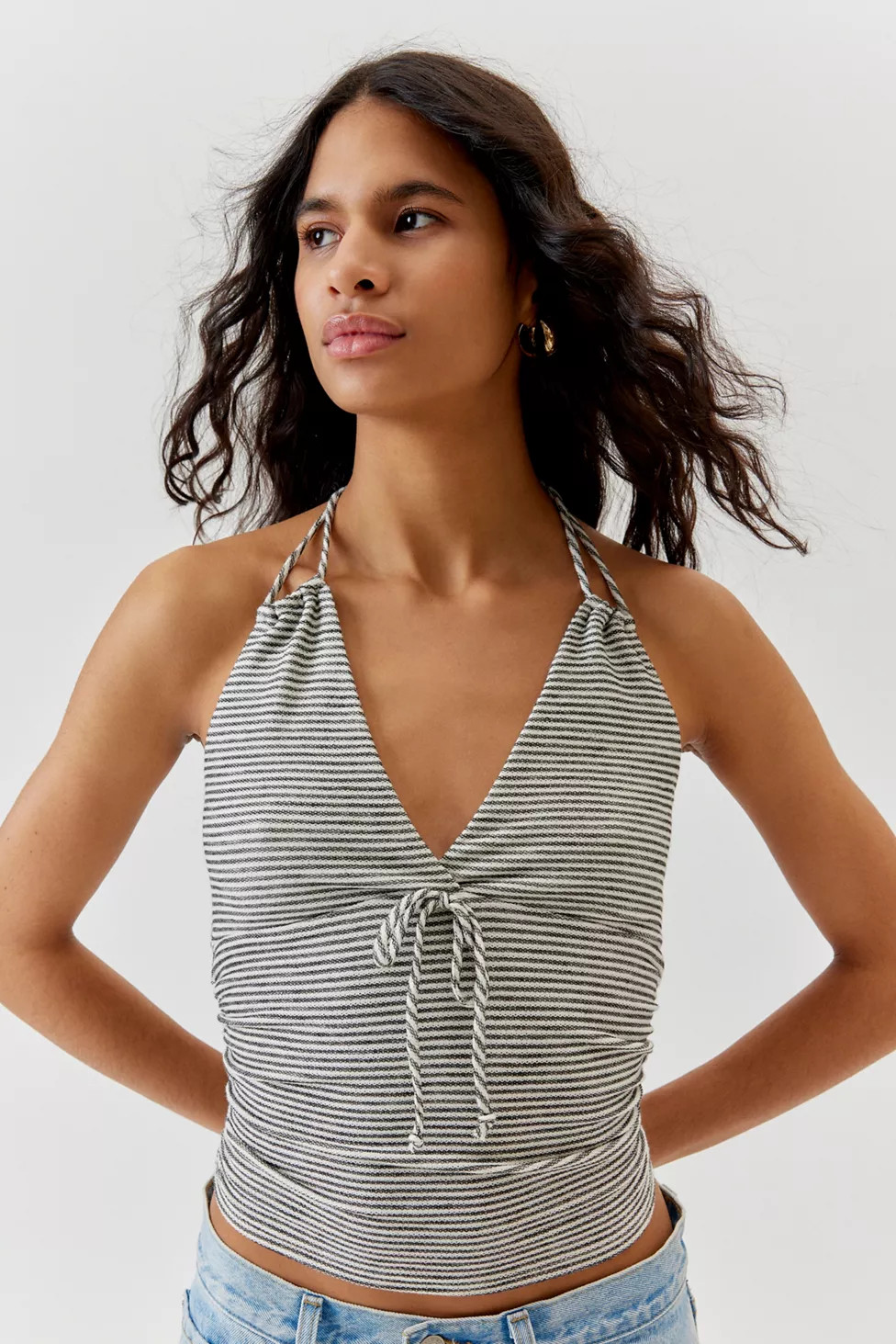 Urban Renewal Remnants Striped Side Ruched Halter Top | Urban Outfitters (US and RoW)