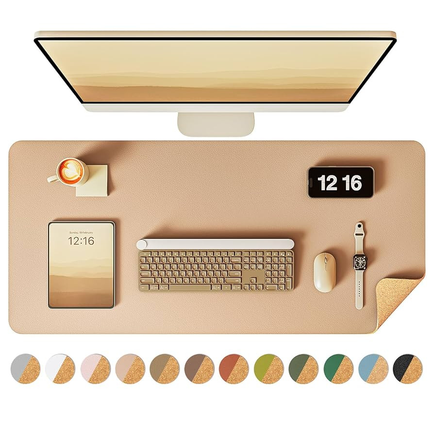 YSAGi Double-Sided Desk Pad, 31.5"x15.7"Leather Desk Mat, Eco Cork Desk Pad Protector,Large Mouse... | Amazon (US)