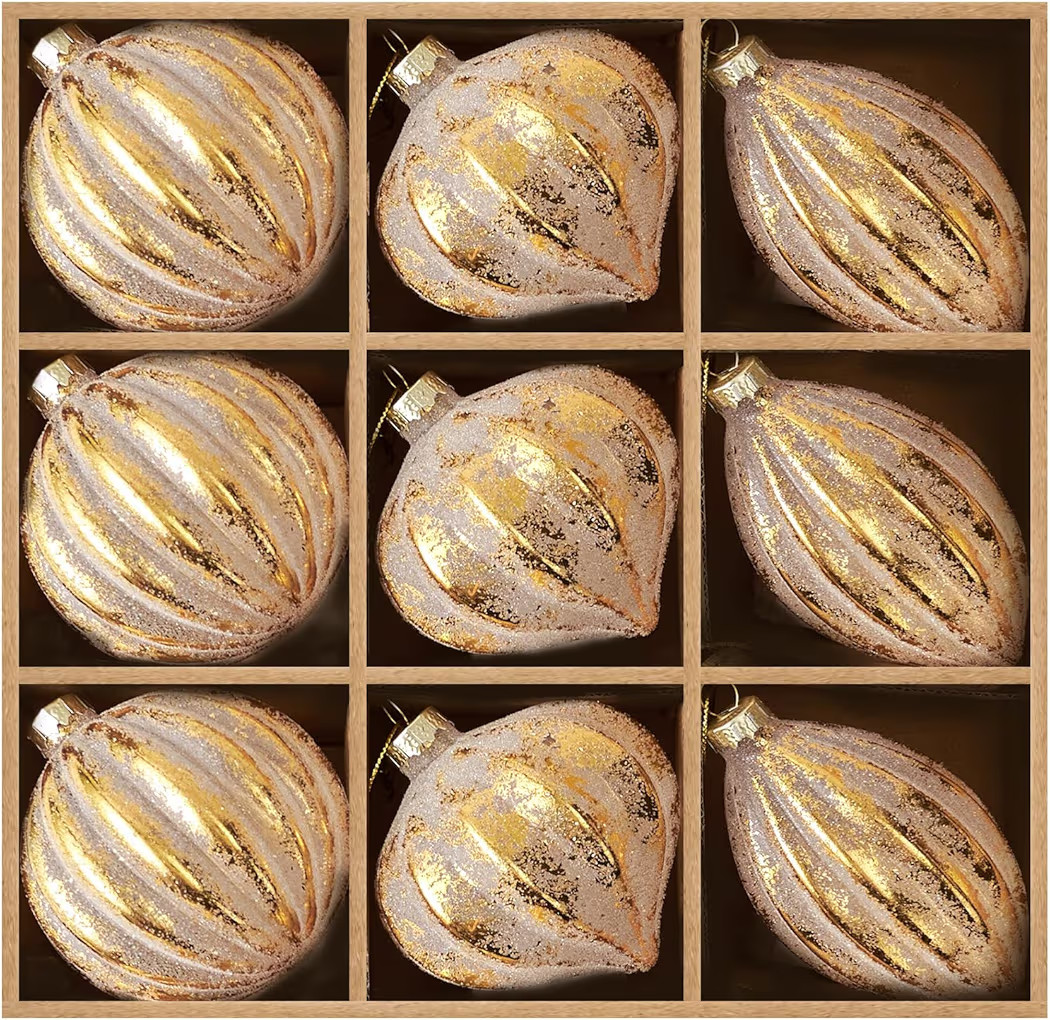 DN DECONATION Gold Glass Christmas Ornaments, Hanging Ball Ornament Set with Glitter Assorted Tea... | Amazon (US)