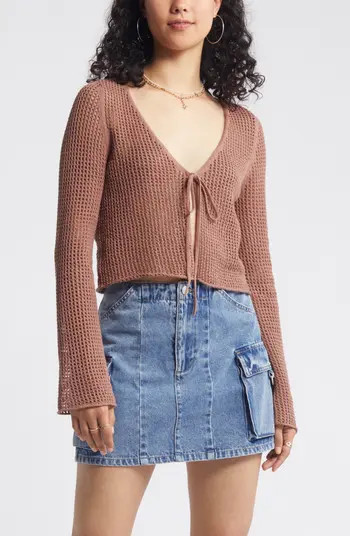 Waffle Stitch Tie Front Cardigan | Nordstrom