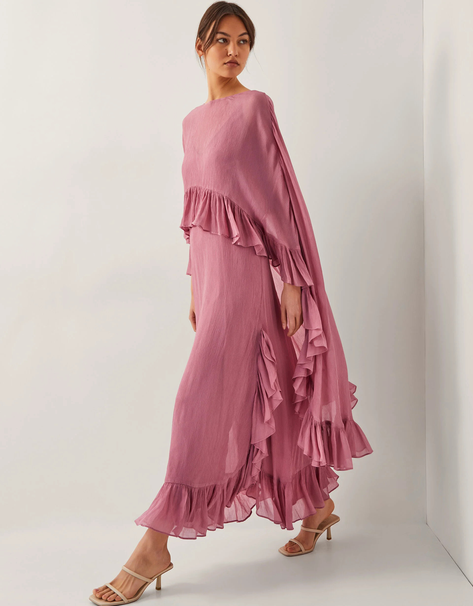 Jodie Cape Ruffle Maxi Slip Dress Pink | Monsoon (UK)
