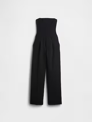 Strapless Drop-Waist Mixed Media Jumpsuit | Gap (US)