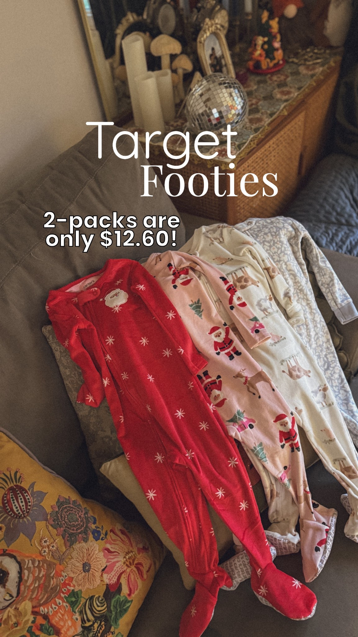 🎄✨ TARGET TODDLER PAJAMA STEAL: $12.60 for TWO Carter’s Christmas Fleece Footie Pajamas!! ✨🎄

These viral Carter’s Just One You 2-pack snug-fit cotton/fleece footed pajamas just dropped to only $12.60 (reg $18) during Target Circle Week! That’s basically $6.30 per pair 😱 Perfect for Christmas morning photos, holiday cards, matching sibling sets, or gifting!

🔥 Currently available in:
• Red/Pink Santa & Reindeer (18M shown)
• Blue/White Farm & Floral Velour
• + more holiday & neutral prints dropping daily

Sizes NB–5T are selling out FAST (especially 12M–24M). 4K+ bought last month on the Christmas one alone!

Tap to shop before they’re gone → everything is linked in the LTK app 🛒🎁

#TargetFinds #TargetDeals #TargetCircleWeek #CartersPajamas #ToddlerChristmasPajamas #BabyChristmasPJs #MatchingFamilyPajamas #HolidayPajamas #Carter’sBaby #TargetBaby #AffordableBabyClothes #ToddlerGirlStyle #Christmas2025 #BabyGirlOutfits #LTKbaby #LTKfamily #LTKkids #LTKsalealert #LTKunder25 #LTKseasonal 

#LTKmomlife #LTKCyberWeek #LTKHoliday