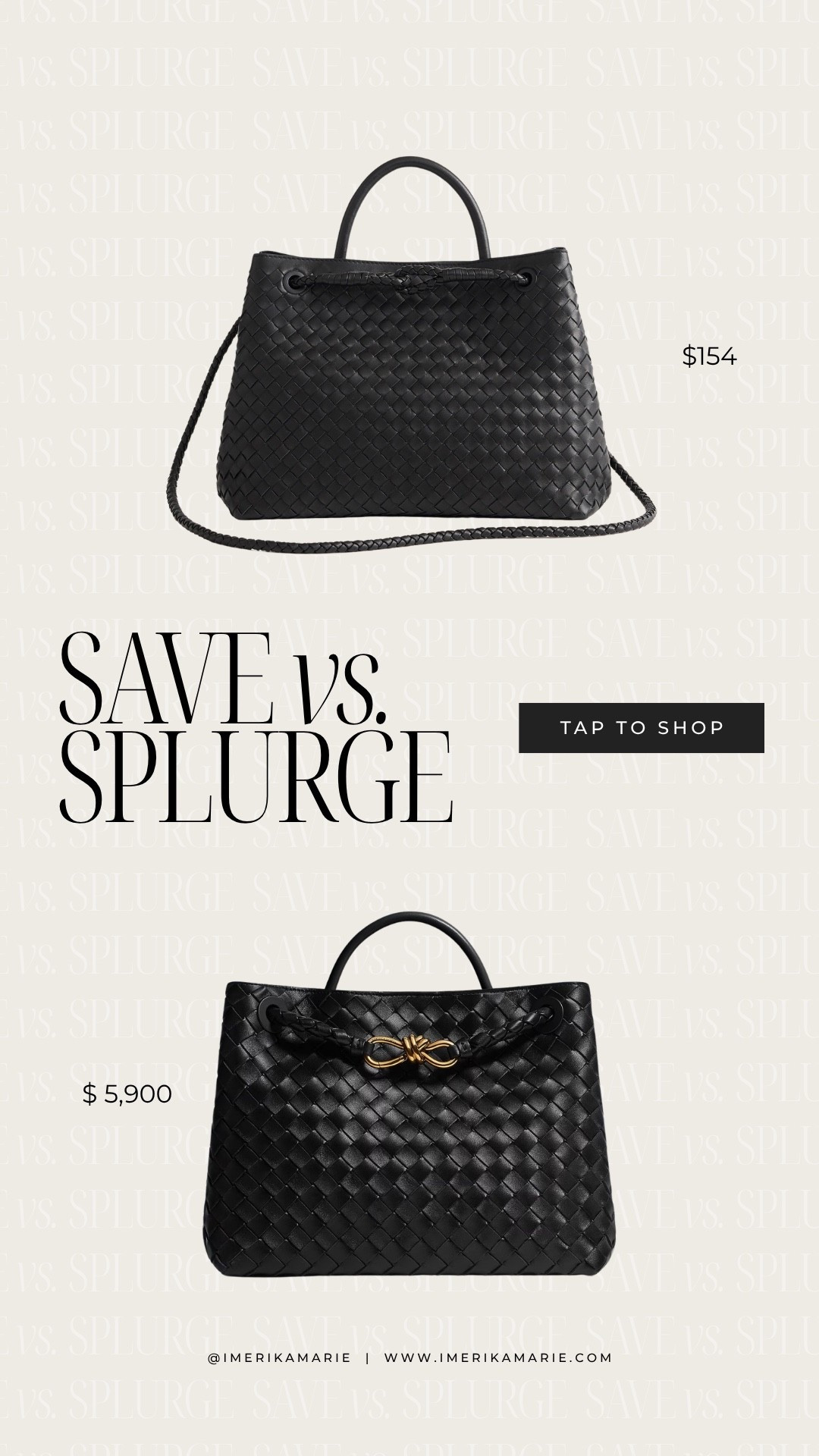 Save vs. Splurge: Designer Bags

Quince Romy Handwoven Satchel in Black

I know Amazon has this exact one, but this @Quince one is beautifully inspired by it. It still looks designer and is made with high-quality materials, but it’s much more affordable. Looks stunning as an everyday bag or as a small work bag.