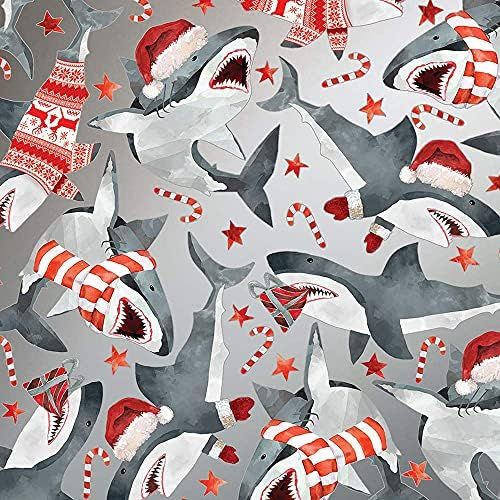 REVEL & Co Christmas Sharks FOLDED Wrapping Paper, Festive Great White Sharks with Santa Hats, 10 Fe | Amazon (US)