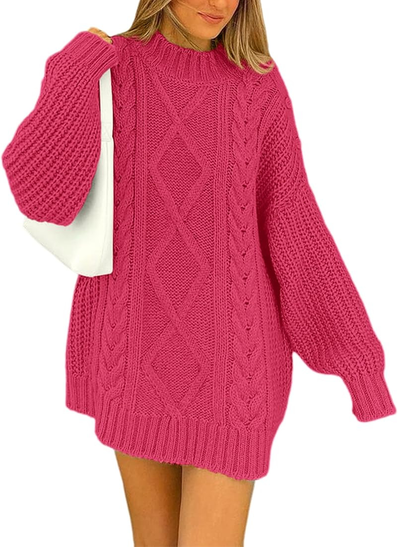 BTFBM Women Cable Knit Sweaters 2023 Fall Winter Crew Neck Button Shoulder Long Sleeve Chunky Lon... | Amazon (US)