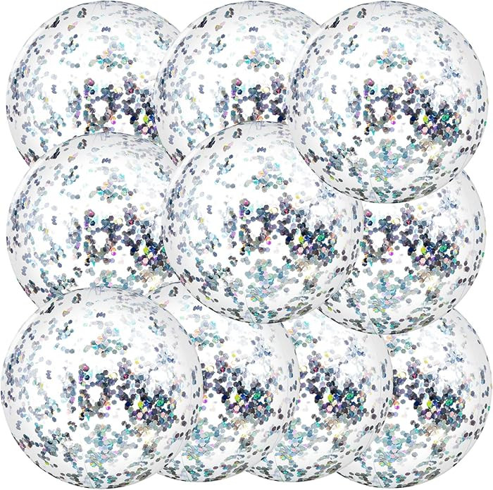 Civaner 10 Pcs Inflatable Glitter Beach Balls 16 Inch Large Sparkly Confetti Pool Ball Clear Blow... | Amazon (US)