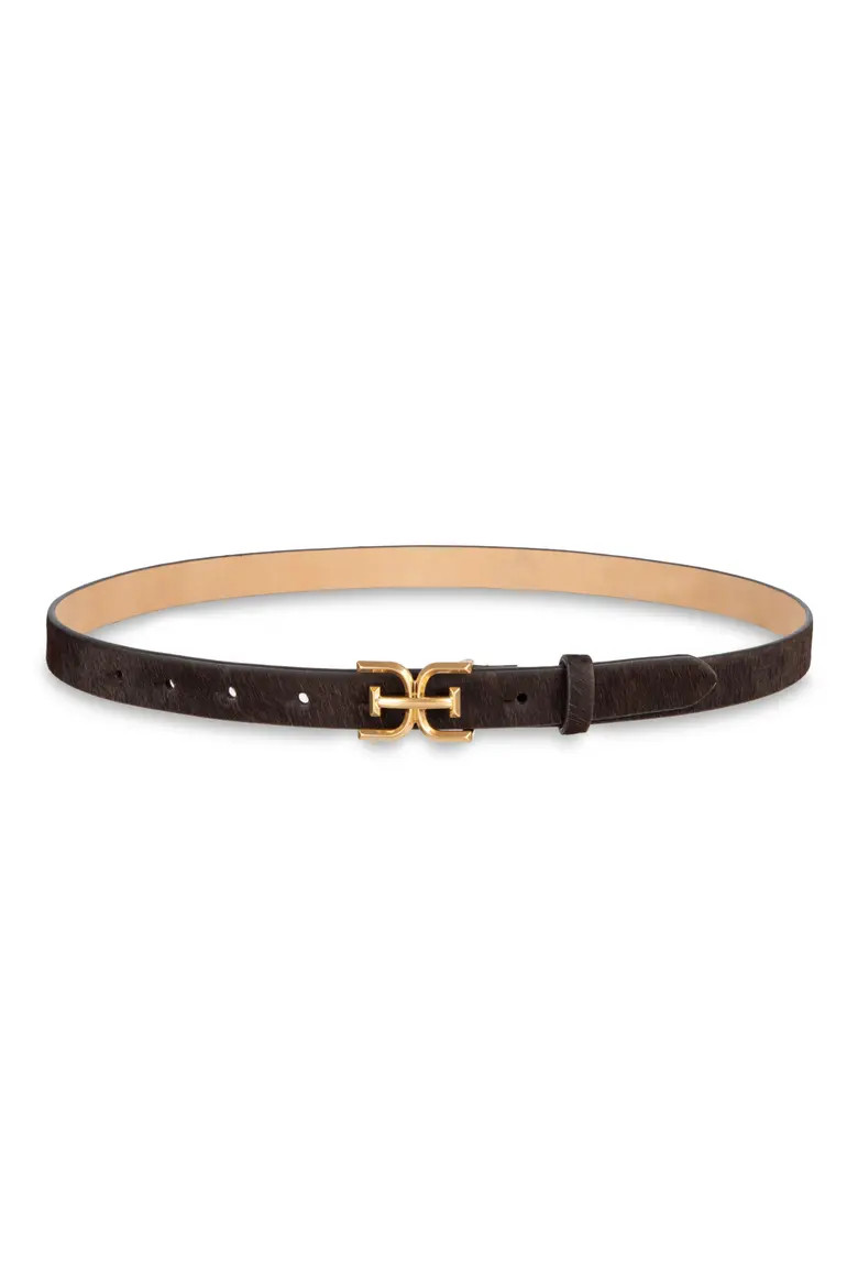 Sam Edelman Double E Logo Slim Leather Belt in Black at Nordstrom, Size Large | Nordstrom