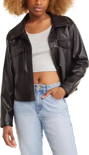 Faux Leather Crop Shirt Jacket | Nordstrom