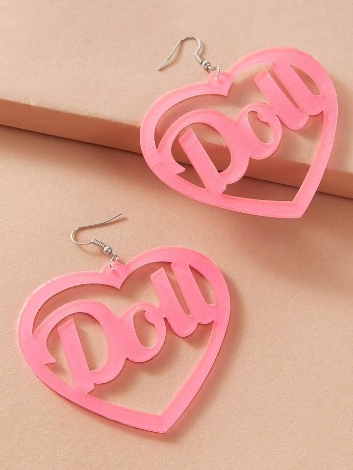 1pair Letter Decor Heart Drop Earrings | SHEIN