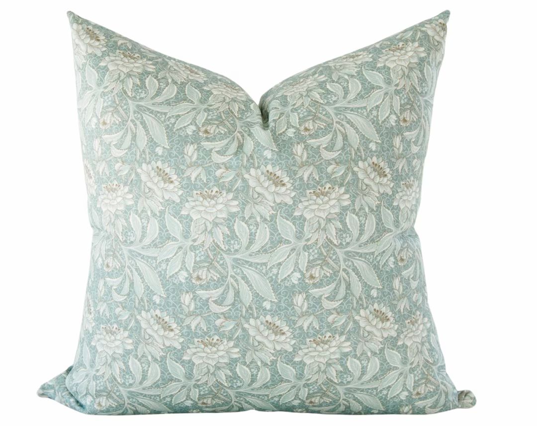 Floral Sea-foam Blue Green Pillow Cover Floral Throw Pillow - Etsy | Etsy (US)