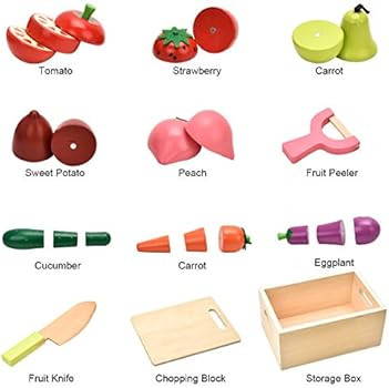 CARLORBO Wooden Play Food for Kids Kitchen - Toys Food Vegetables and Fruit for 2 Year Old Boys G... | Amazon (US)