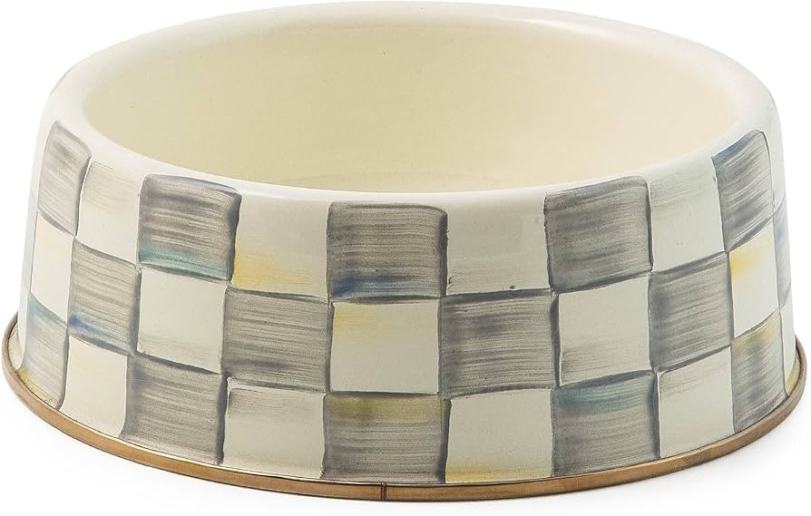 MACKENZIE-CHILDS Pet Bowl, Cute Cat and Dog Bowl for Food and Water, Gray-and-White Sterling Chec... | Amazon (US)