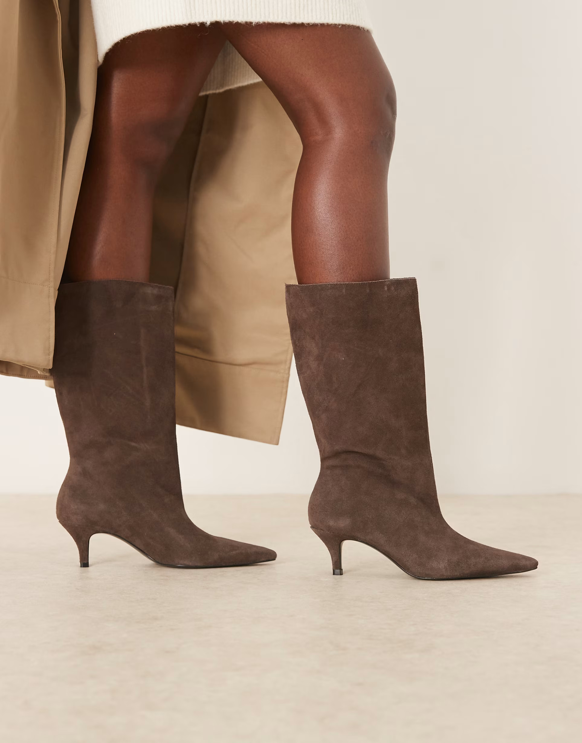Mango suede pointed heeled boots in dark brown | ASOS | ASOS (Global)