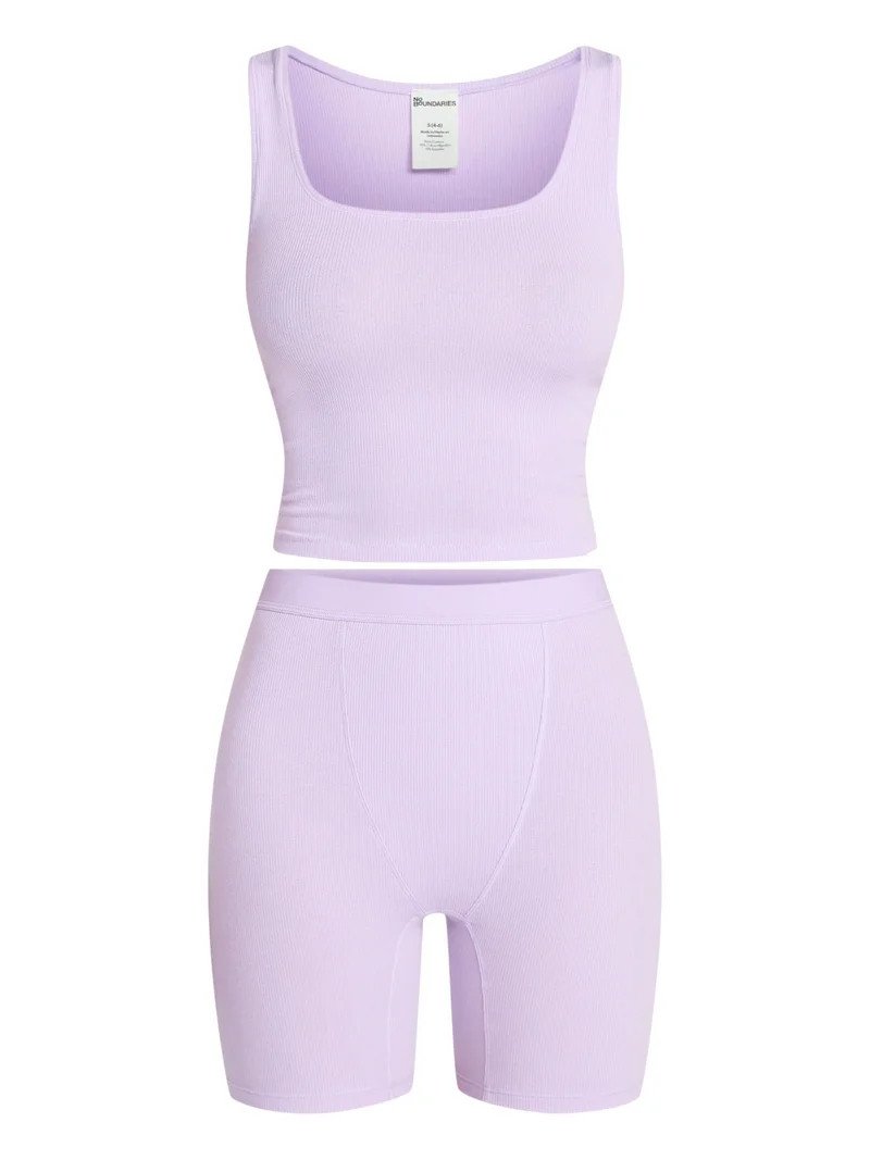 No Boundaries Cotton-Blend Ribbed Tank and Boxer Shorts Set, 2-Piece, Women’s XS-XXL | Walmart (US)