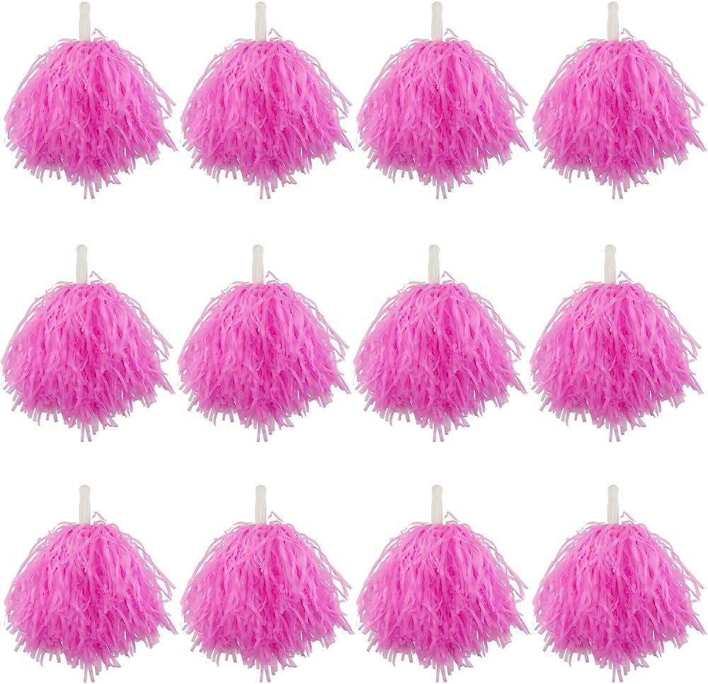 Hslife 12 Pack Pink Plastic Cheerleading Pom Poms, Sports Dance Cheer Plastic Pom Pom for Rooters... | Amazon (US)