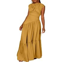 Women's Summer Sleeveless Loose Flowy Maxi Dress Crew Neck High Waist Casual Long Dress Zipper Sw... | Amazon (US)