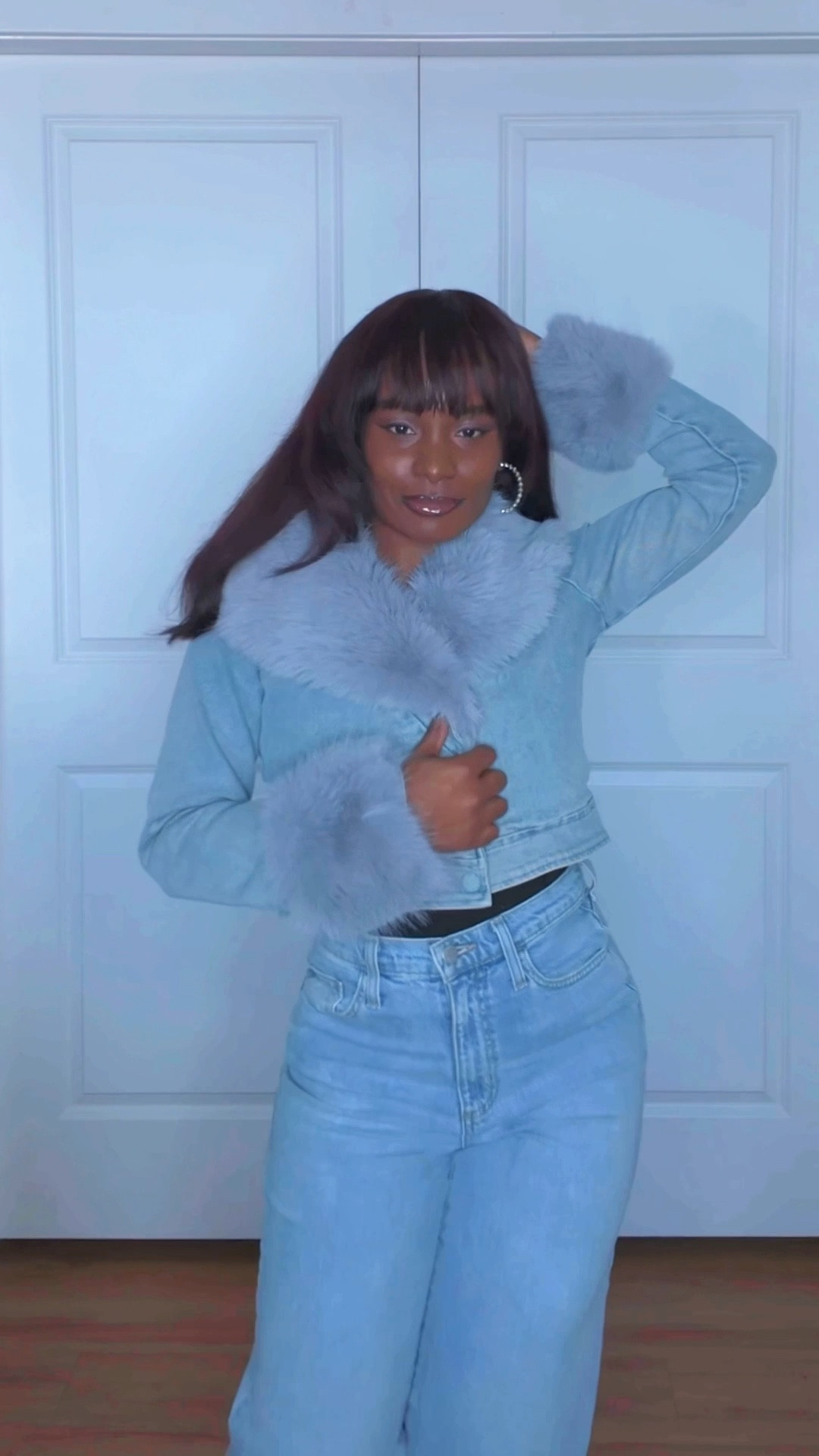 Warm and stylish winter denim set. Featuring a denim jacket with faux fur trim and wide leg denim jeans

#LTKPetite #LTKSeasonal #LTKootd