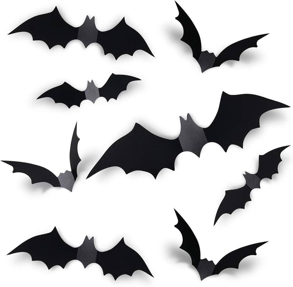 Amazon.com: Coogam 60PCS Halloween Bats Decoration, 4 Different Sizes Realistic PVC Black 3D Scar... | Amazon (US)