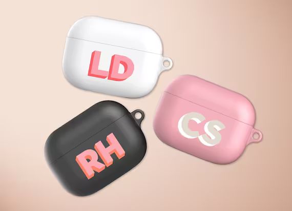 Monogram Apple Air Pods Case, Personalised Dropshadow Initials, Choose Your Color, Keychain Carab... | Etsy (US)