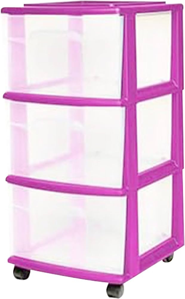 HOMZ 3-Drawer Storage Cart, Plastic Home, Dorm, & Office Organizer, Purple Frame | Amazon (US)