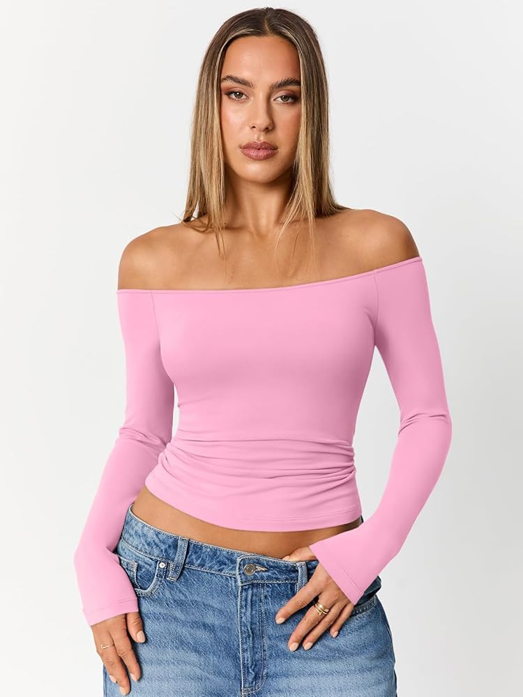 Trendy Queen Womens Long Sleeve Off The Shoulder Tops Going Out Cute Basic Y2K Fall Fashion 2026 ... | Amazon (US)
