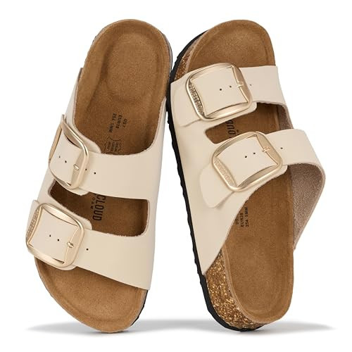 Project Cloud 100% Genuine Leather Flat Sandals for Women 2026 Comfortable Beach Essentials Womens Sandals Memory Foam Vacation Essentials Slides for Women Footwear (Santorini, CREVLEA,7.5W) | Amazon (US)