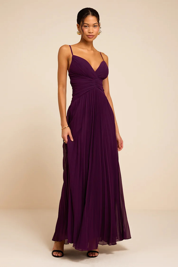 Corella Plum Pleated Backless Maxi Dress | Lulus