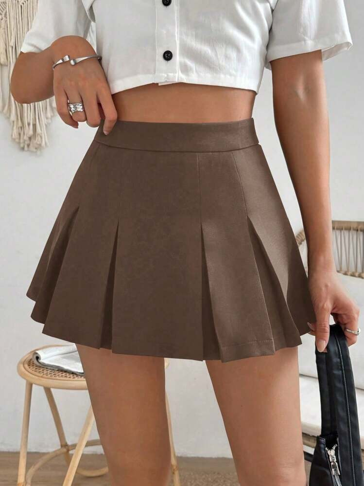 Chiquease Back-To-School Academic Pleated Skirt - High-Waisted Slim-Fitting Thigh-Length A-Line S... | SHEIN