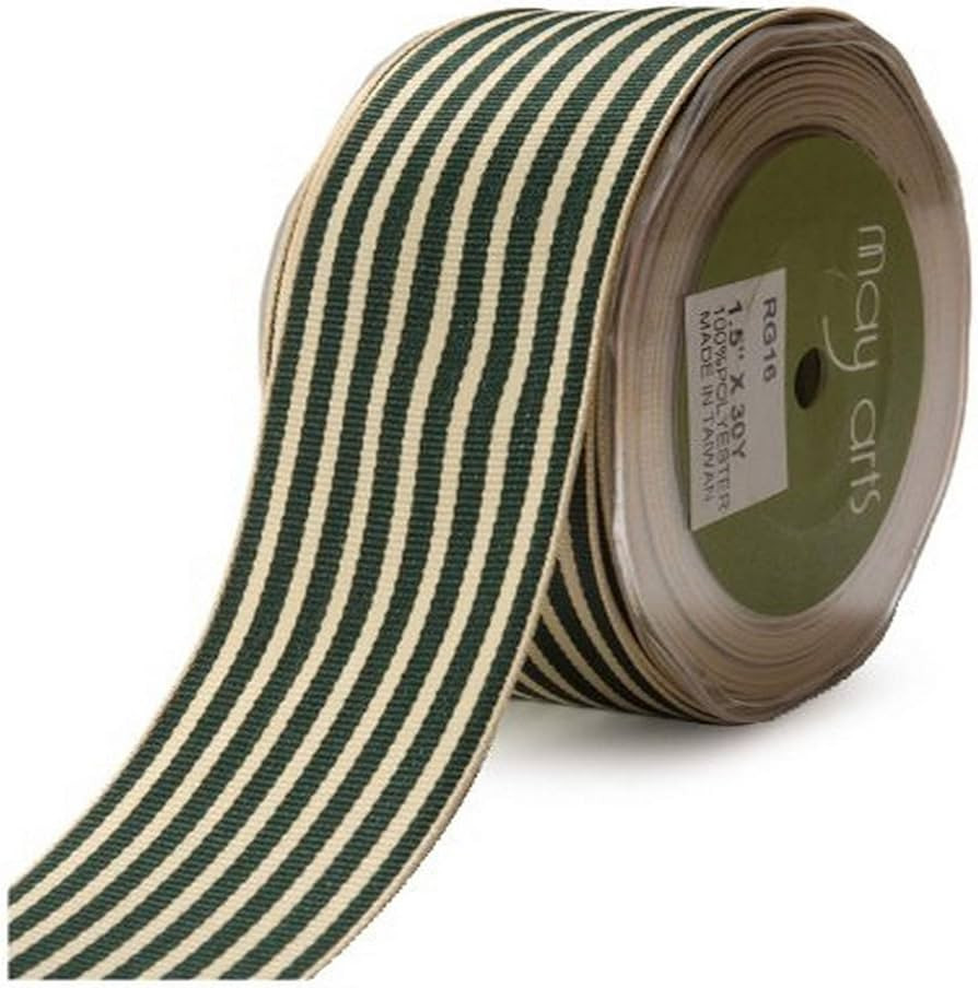 May Arts 1-1/2-Inch Wide Ribbon, Green Grosgrain Stripe | Amazon (US)