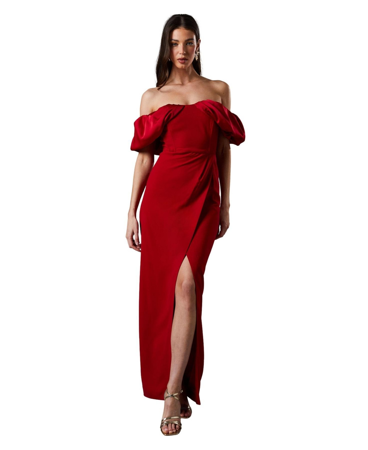 Coast Volume Sleeve Corset Column Maxi Dress - Red | Macy's