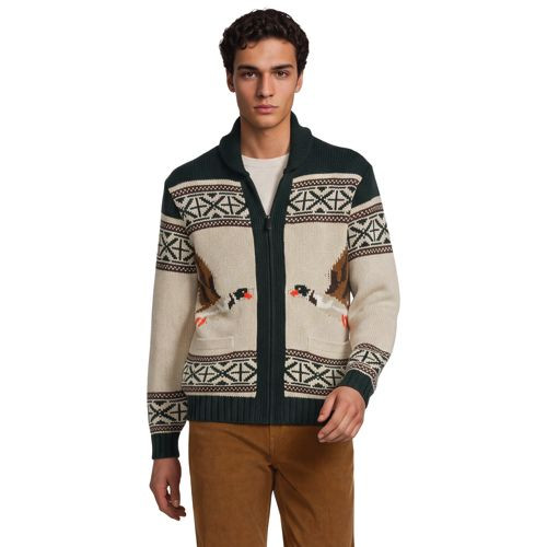 Men's Long Sleeve Full Zip Duck Cardigan - Lands' End - Tan - M | Lands' End (US)