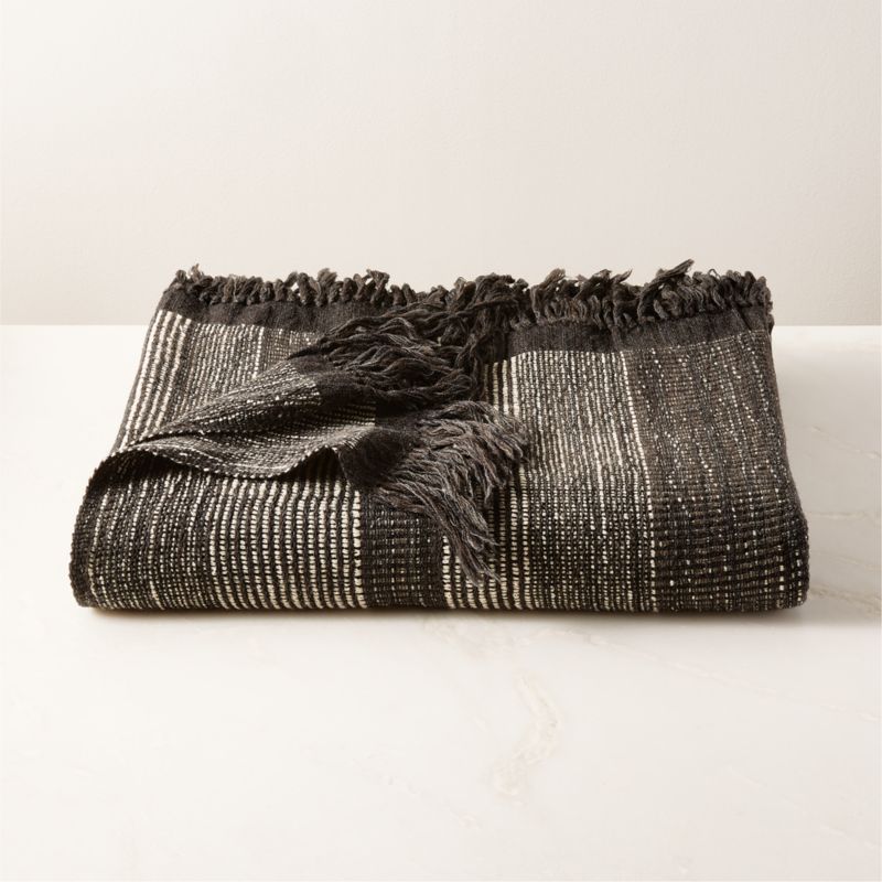 Nala Black Striped Modern Woven Throw Blanket | CB2 | CB2