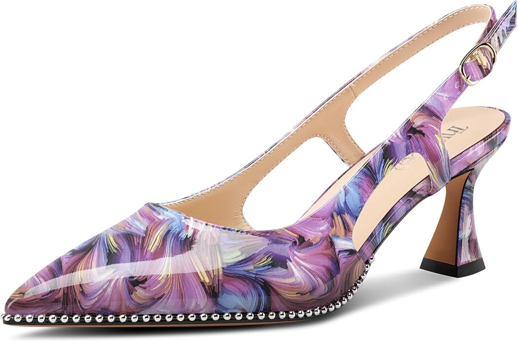 TNYNFBEB Womens Kitten Heel Pointed Toe Pumps Sliver Beaded Slingback Slip-on Buckle Prom Dress B... | Amazon (US)