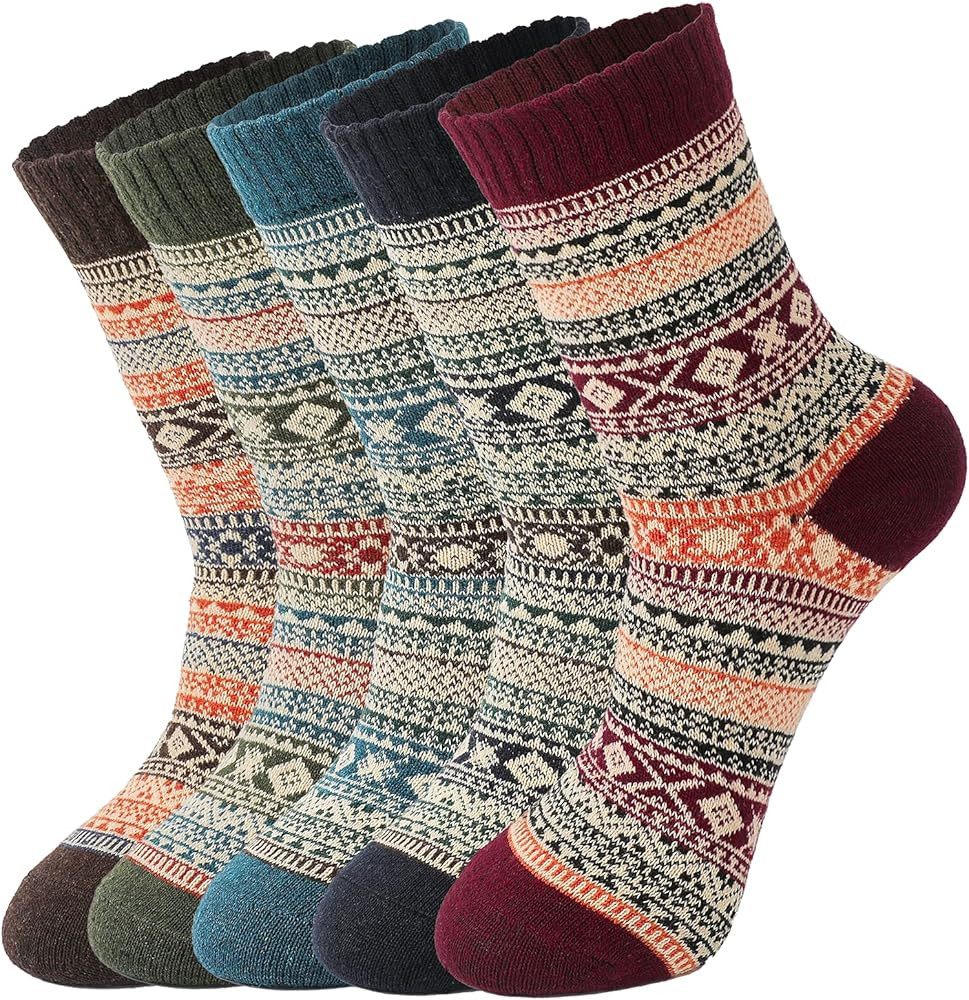 5 Pairs Wool Socks for Women - Wool Socks Womens Socks, Winter Cozy Socks Warm Socks | Amazon (US)