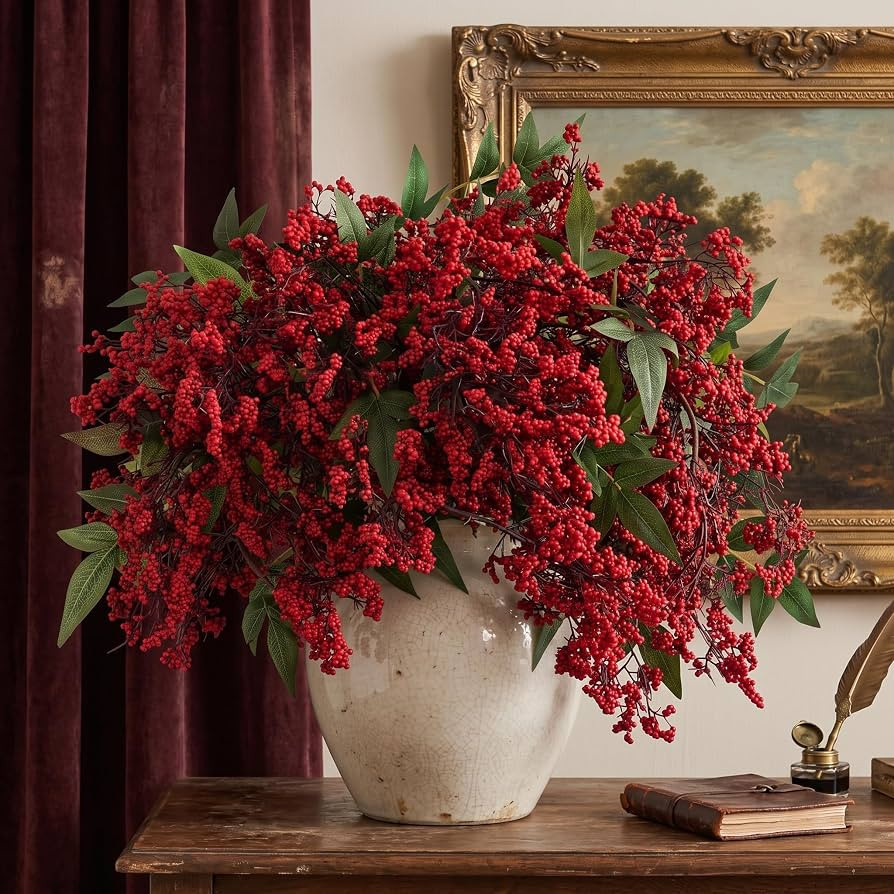 3Pcs 43In Lifelike Plump Nandina Berry Stems for Vase Decor | Amazon (US)